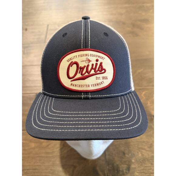 Orvis Manchester Vermont Mens Blue Adjustable SnapBack Trucker Hat Baseball Cap - Picture 2 of 9
